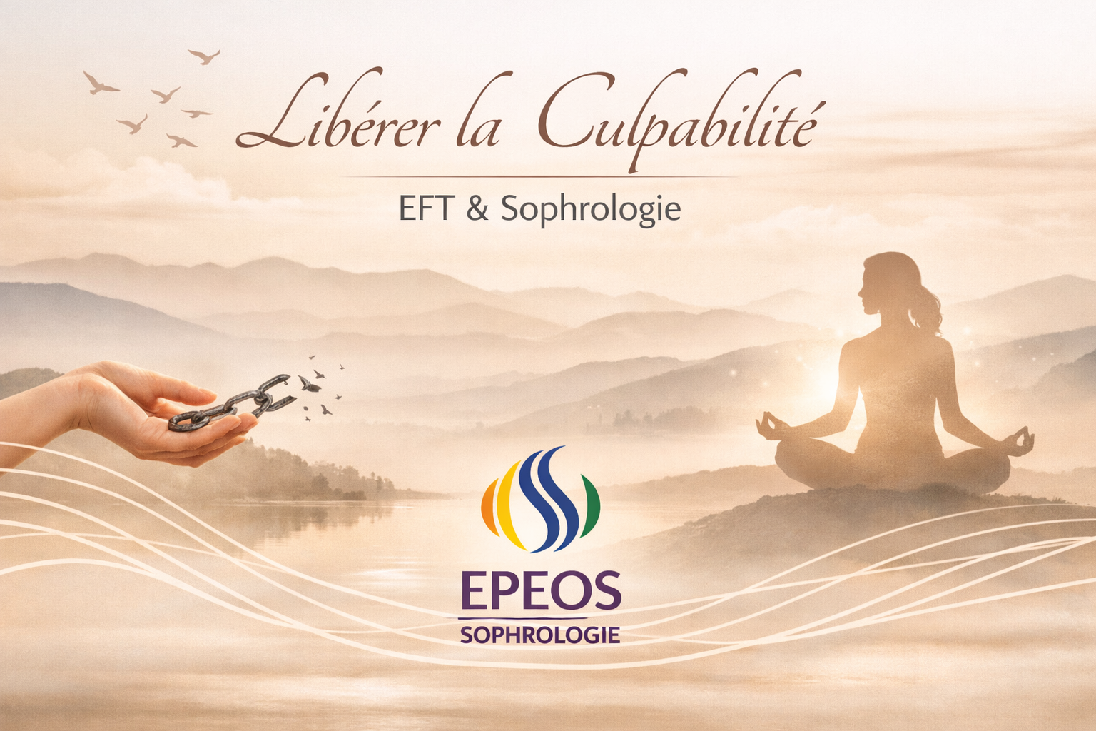Illustration douce évoquant la libération de la culpabilité, apaisement du corps et de l’esprit, accompagnement en EFT et sophrologie à Annecy – Seynod.