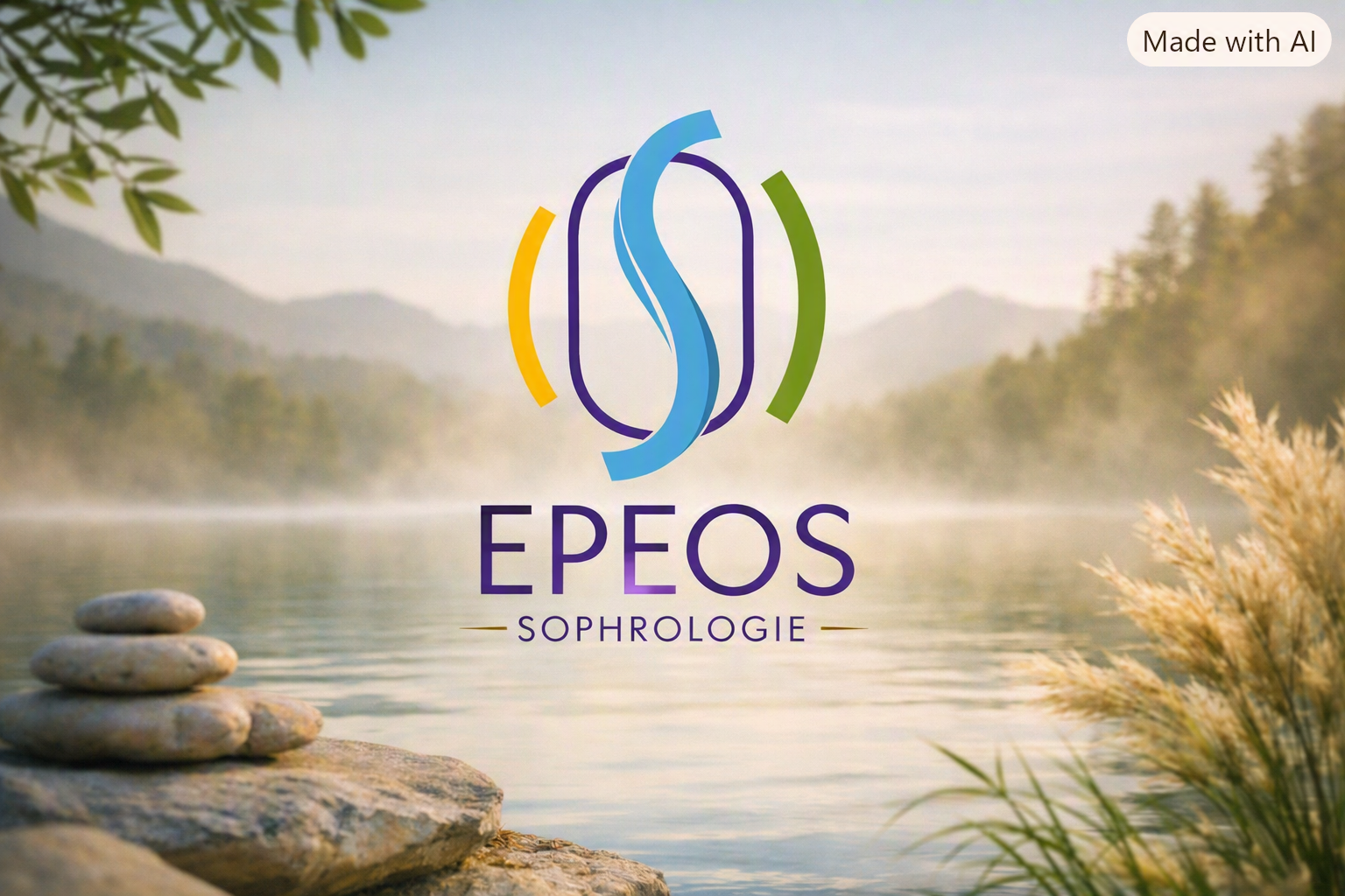 Visuel EPEOS illustrant l’accompagnement des acouphènes à Annecy–Seynod. Logo EPEOS sur fond naturel, symbolisant le calme intérieur et la libération du bruit.
